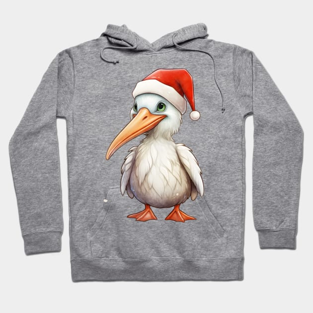 American White Pelican in Santa Hat Hoodie by Chromatic Fusion Studio